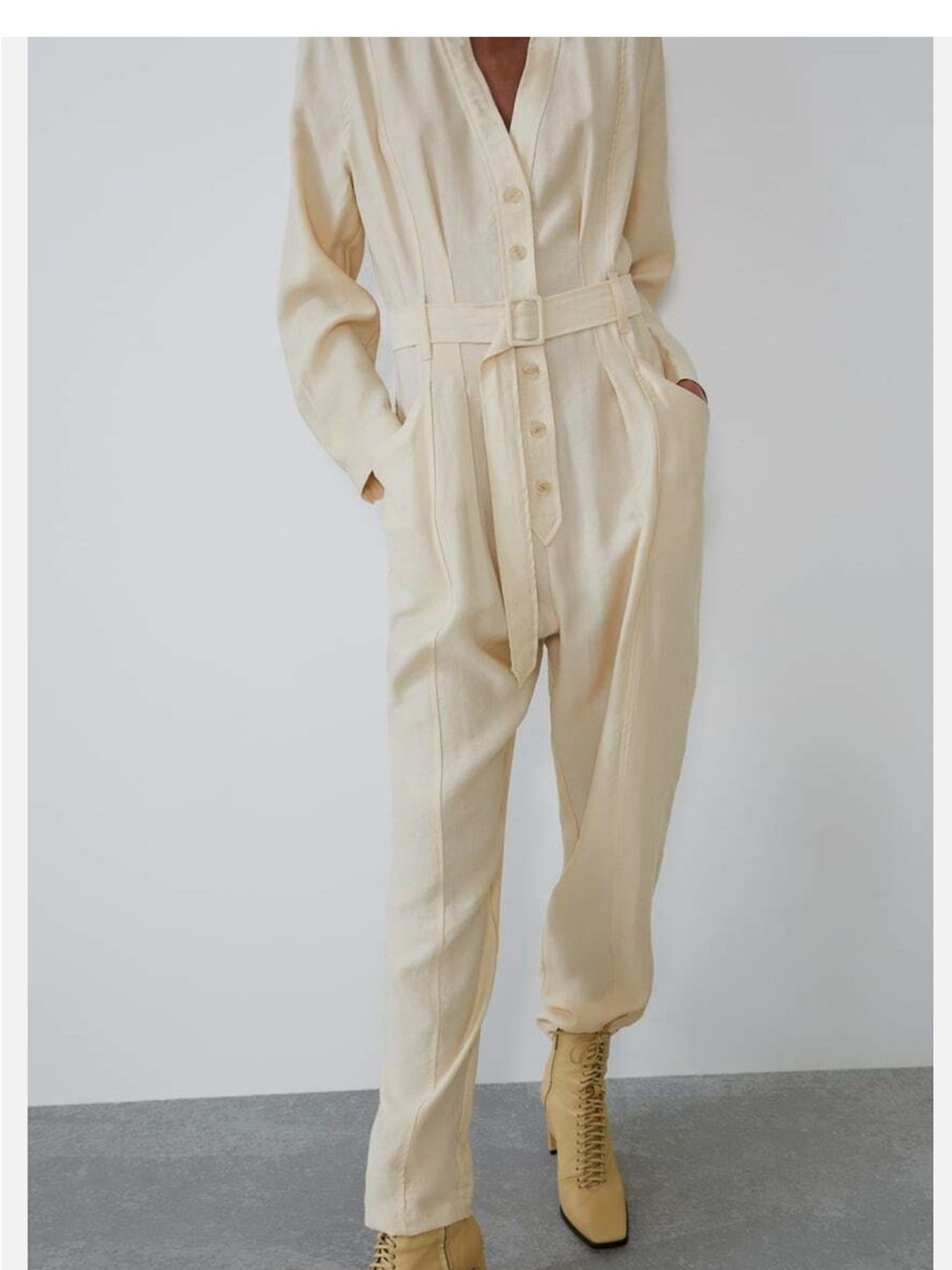 Zara Cream Utility Jumpsuit with Belted Waist - Picture 4 of 10